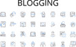 © michael broon - Blogging line icons collection. Vlogging, Socializing, Podcasting, Article writing, Content creating, Journaling, Online writing vector and linear illustration. Digital Generative AI