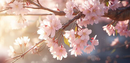 Cherry blossom background. Illustration AI Generative.