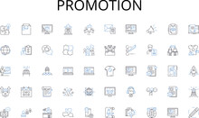 Promotion Line Icons Collection. Premiere, Debut, Kickoff, Release, Unveiling, Launch, Open Vector And Linear Illustration. Introduction,Ceremony,Presentation Outline Signs Set Generative AI