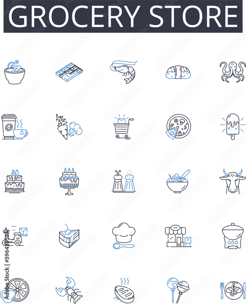 Vetor Grocery store line icons collection. Convenience store ...