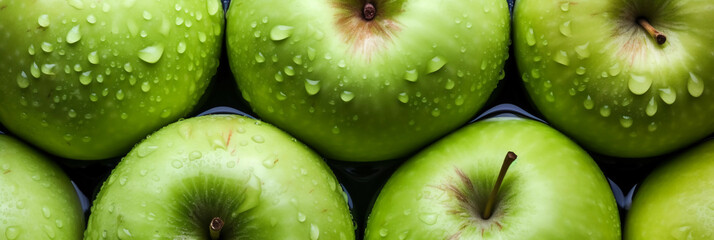 Wall Mural - Background of Fresh apples with droplets of water , Sweet apples isolated , apples closeup