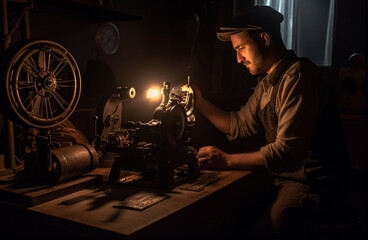 steampunk portrait of movie engineer in victorian inetrior. generative ai