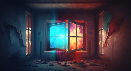 Poster - Futuristic portal. Podium, pedestal, platform. Cyberpunk modern blank space. technological background,digital hi-tech elements for presentation product...