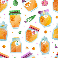 Sticker - Honey Seamless Pattern Design with Pure and Natural Sweet Food from Sugary Nectar Vector Template