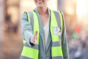 Aufkleber - Its been a pleasure. Cropped shot of an unrecognizable female construction worker gesturing for a handshake while standing on a building site.