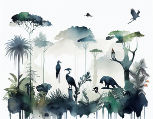 A Watercolor of a Rainforest with Animals | Generative AI