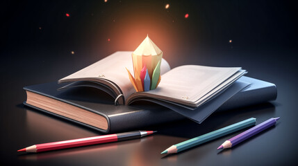 Wall Mural - the online learning school was studied with a book and pencil icon - generative ai.