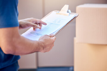 Poster - Courteous treatment will make a customer a walking advertisement. Shot of a unrecognizable man using a clipboard while delivering outside.