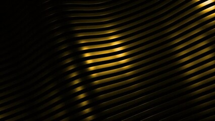 Aufkleber - 3D background with moving waves stripes. Design. Metal bands move in waves on black background. Silky lines with metallic luster move in 3d waves