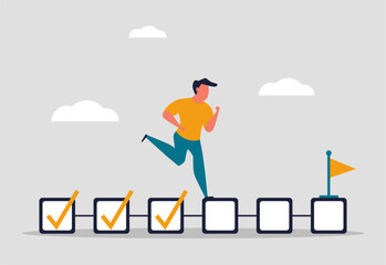 Tracking and completing business tasks. Project management in the company and responsible employee. Performance planning and employee goal achievement. Vector illustration