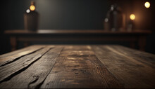 Empty Wooden Table In A Pub Or Restaurant. Blurred Background. Mockup, Generative AI Illustration