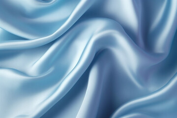 Bright blue silk fabric delicate background. Abstract wave of silk textile with copy space, Generative ai