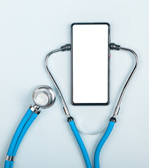 Poster - Mobile phone screen mock-up, medical smartphone application ad on blank cell display