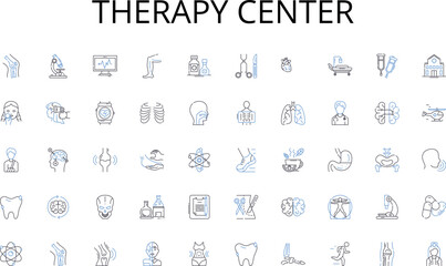  Therapy center line icons collection. Success, Growth, Revenue, Innovation, Strategy, Investment, Expansion vector and linear illustration. Market,Potential,Sustainability outline signs Generative AI