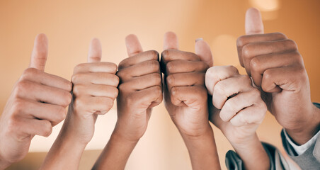 Poster - Showing some support. Shot of a group of unrecognizable businesspeople showing a thumbs up at work.