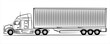 American container truck. Abstract silhouette on white background.  A hand drawn line art of a trailer truck car. Vector illustration view from side.