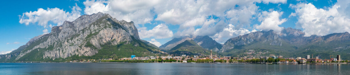 Wall Mural - Landscape of Lecco town from Malgrate lakeside