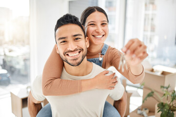Aufkleber - this is the start we always wanted. portrait of a young couple holding the keys to their new house.