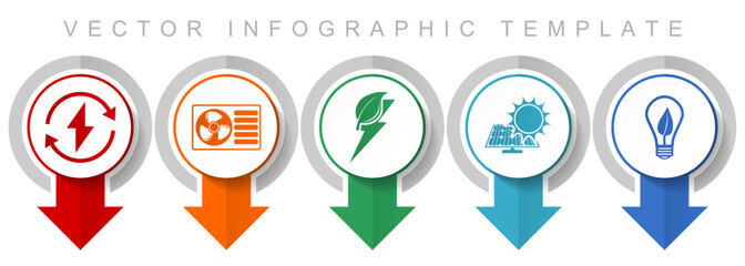 Wall Mural - Renewable energy icon set, miscellaneous pointer icons such as heat pump, green power and solar energy for webdesign and mobile applications, modern design infographic vector template