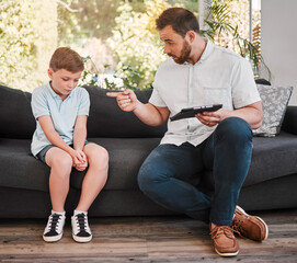 Poster - I think Ive heard enough out of you. Shot of a father losing his patience with his son at home.