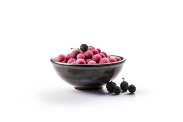 Canvas Print - bowl of fresh raspberries on a white table. Generative AI