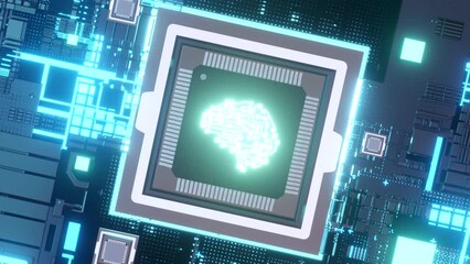 AI Microchips activated. Artificial Intelligence, cinematic 3D. Processor.