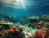 Fototapeta Do akwarium - Great Barrier Reef, underwater illustration, saline, coral reef, nature, background, ocean. Generative AI.