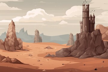 Sticker - majestic castle in a scenic desert landscape. Generative AI