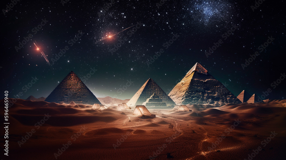 Egyptian pyramids are present in this future desert environment at ...