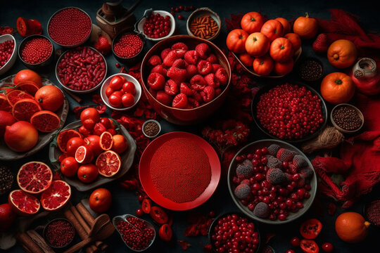 various varieties of red food 8k full hd shot on dslr ca , generative ai