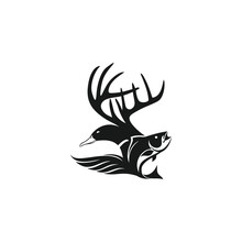 Hunting Deer Duck And Fish  Minimalist Logo Design