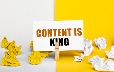 Poster - Card with text CONTENT IS KING on yellow and white backgrounds