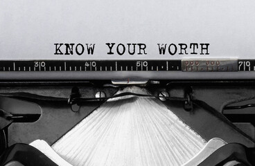 Poster - Text Know Your Worth typed on retro typewriter