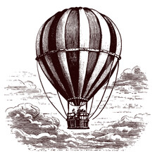 Hot Air Balloon In The Sky Vintage Sketch