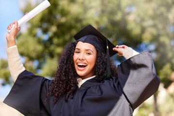 Wall Mural - Shes beyond happy with her outstanding achievement. Portrait of a young woman cheering on graduation day.