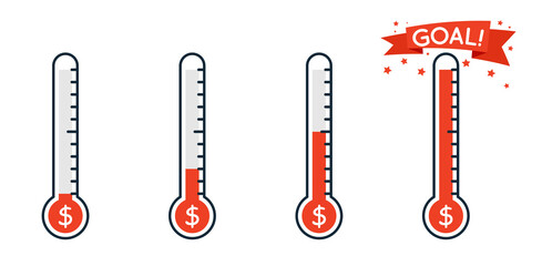 Wall Mural - fundraising thermometer at different levels icon. clipart image isolated on white background