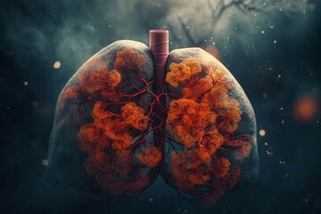 Human Lung model illness, Lung cancer and lung disease. Generative AI
