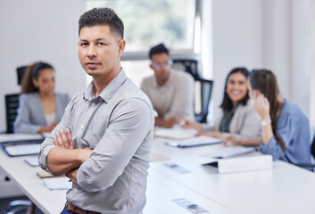 Aufkleber - The meeting is in session. Shot of a mature businessman standing with his arms crossed in an office at work.