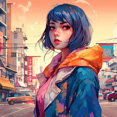 Wall Mural - Anime illustration character. Generative AI.