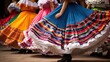 Mexican folkloric dancers wearing colorful traditional costumes. 5 de Mayo celebration concept, generative AI