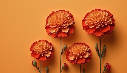 Sticker - Red carnations on an orange backdrop for copy space. Generative AI