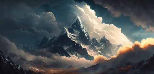 Poster - The peaks hidden by thick clouds Generative AI