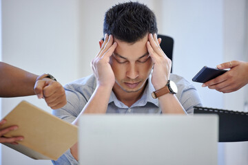 Poster - Theres too much to deal with. Shot of a mature businessman looking overwhelmed in a stressful environment at work.