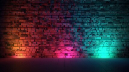 Poster - Abstract background brick wall with neon light. Generative ai