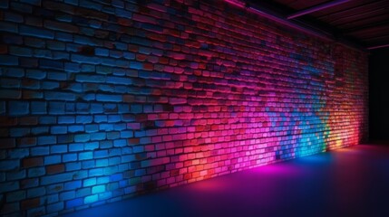 Poster - Abstract background brick wall with neon light. Generative ai