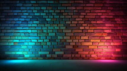 Poster - Abstract background brick wall with neon light. Generative ai