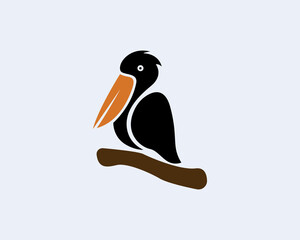 Wall Mural - Simple pelican perch at branch logo icon symbol design template illustration