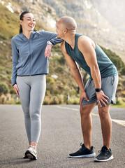 Canvas Print - You thought you could outrun me. Shot of a couple out for a run on a mountain road.