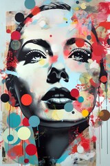 Wall Mural - Vintage pop art abstract portrait of woman. Generative AI vertical illustration composition