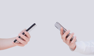 two people using smartphone. information exchange, teaching, communication, contacting, sns, network